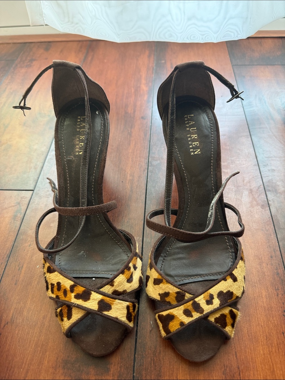 Lauren Ralph Lauren Brown Leopard Print Ankle Tie Sandals